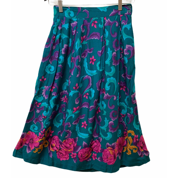 Vintage Sophisticated‎ Floral Rayon Full Pleated MIDI Skirt Made USA - Picture 1 of 5